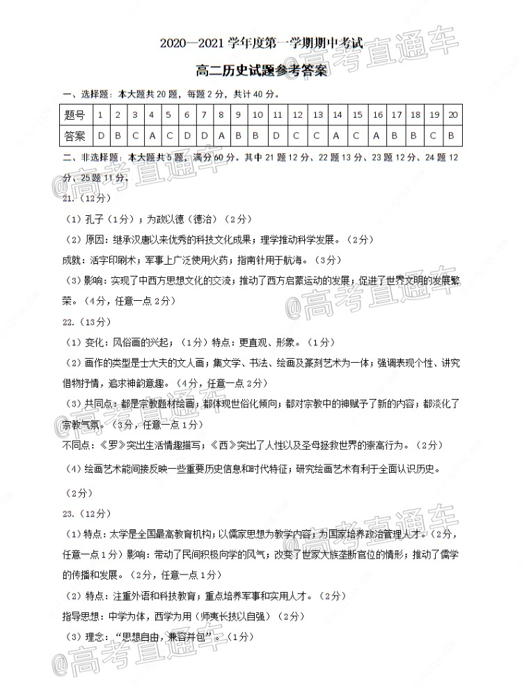 2021连云港高二期中考试历史试题及参考答案 第5页