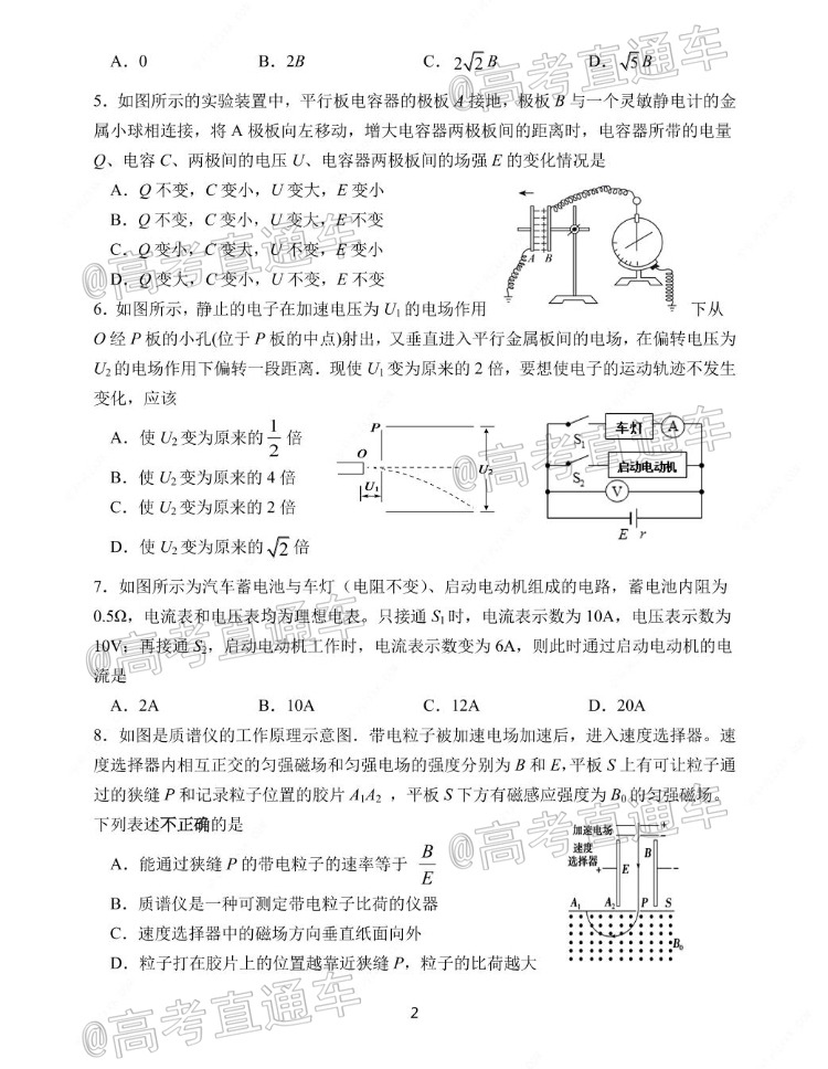 2021连云港高二期中考试物理试题及参考答案 第2页