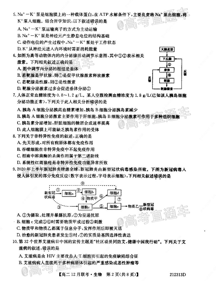 2021河南省顶尖名校联盟高二上12月联考生物试题及参考答案 第2页