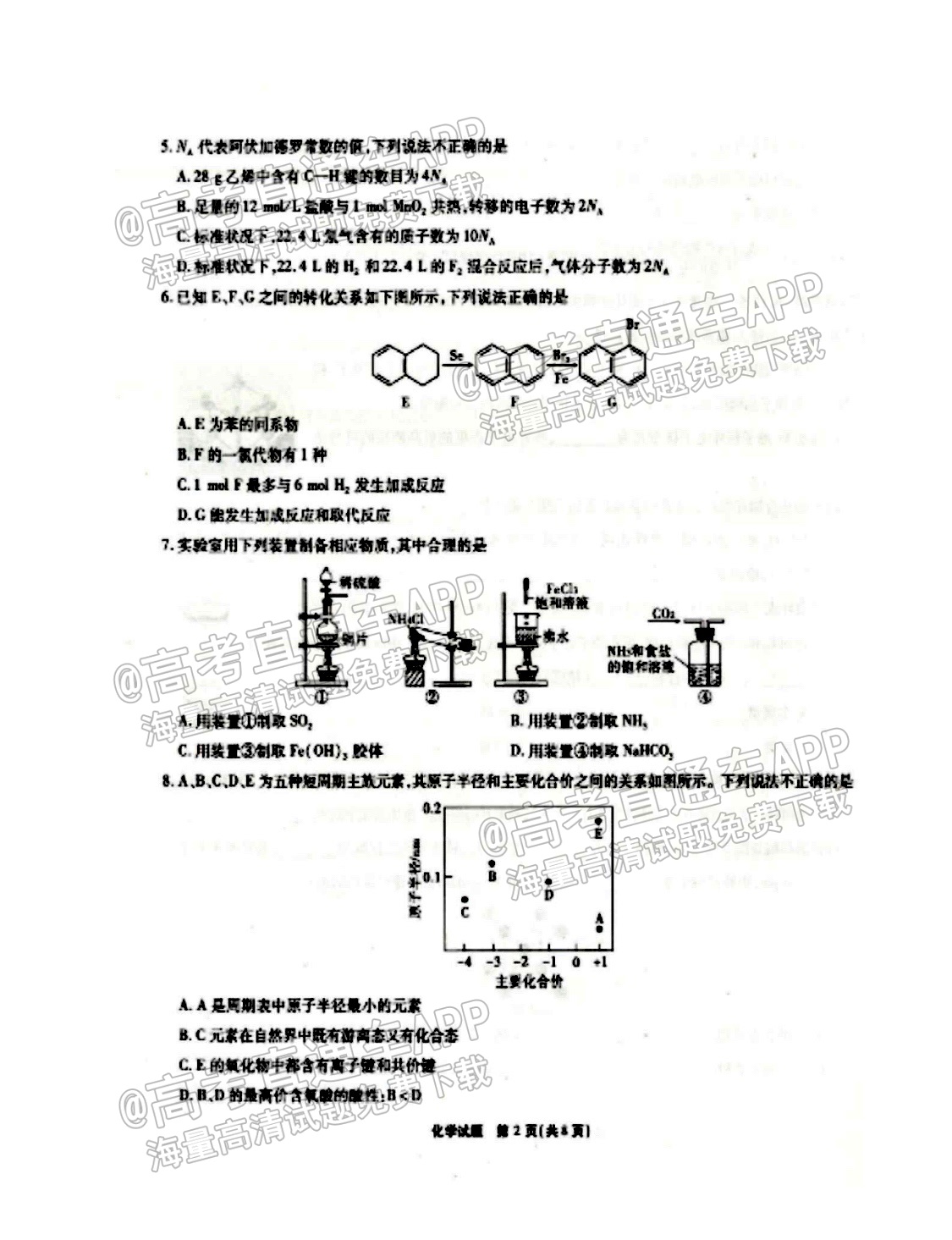 2022重庆南开中学高三第三次质检化学试题及参考答案 第2页