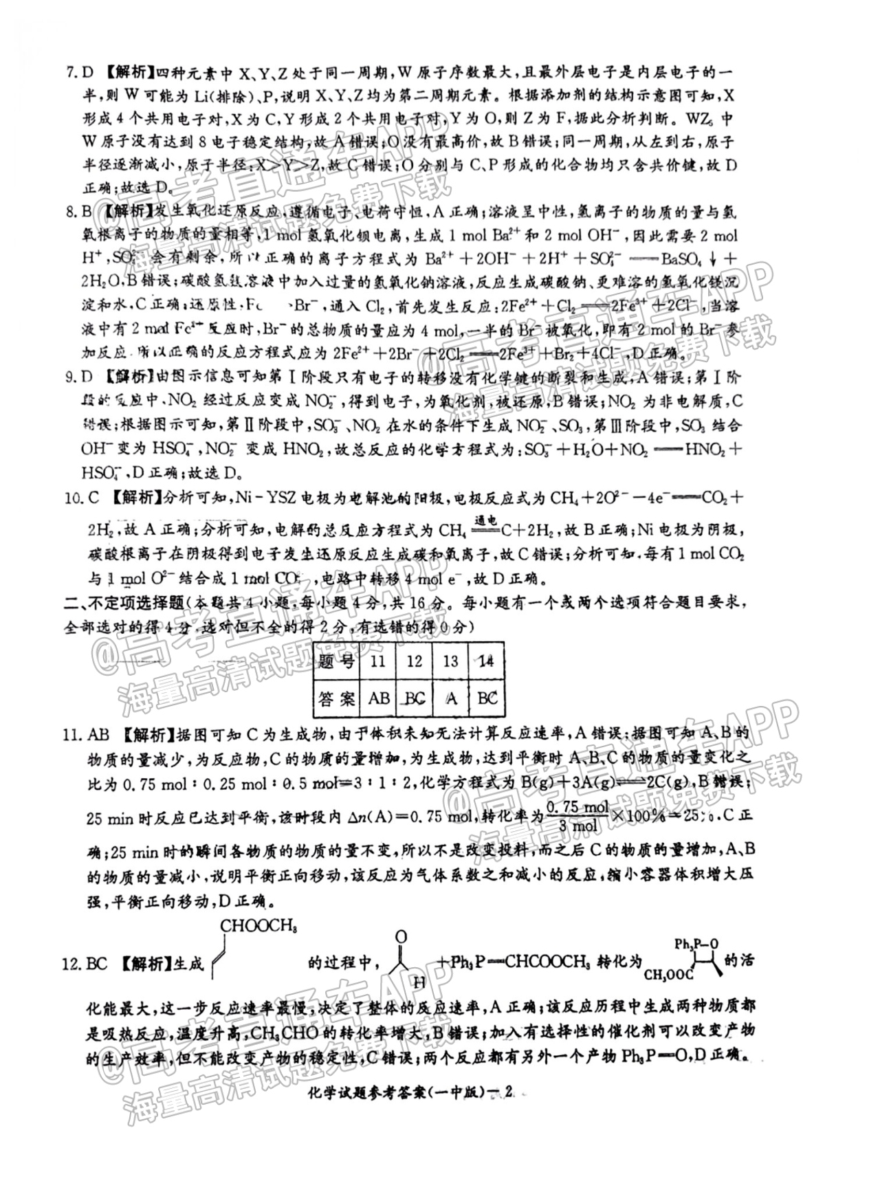 2022炎德英才高三月考（六）化学试题及参考答案 第11页