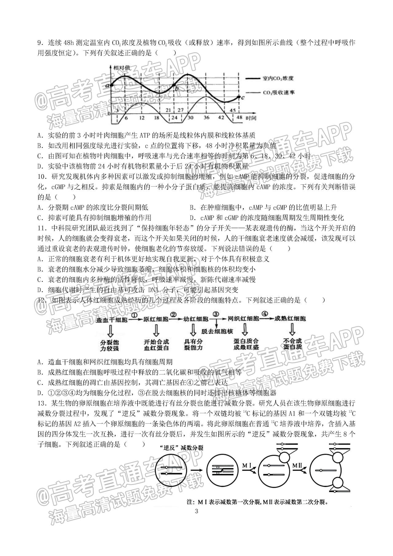 2023山东枣庄三中高三9月质量检测生物试题及参考答案 第3页