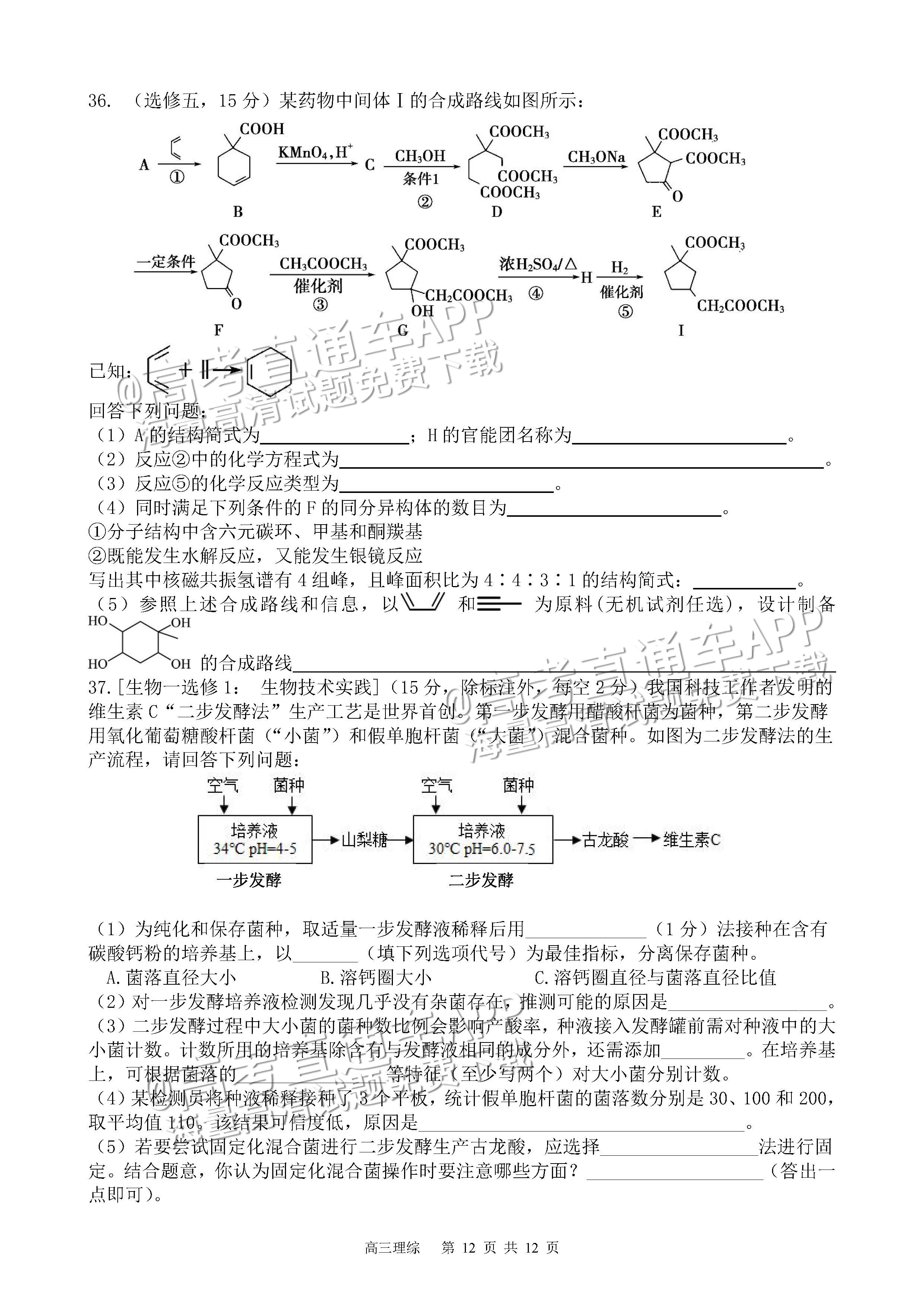 2023四川射洪中学高三3月月考理综试题及参考答案 第12页