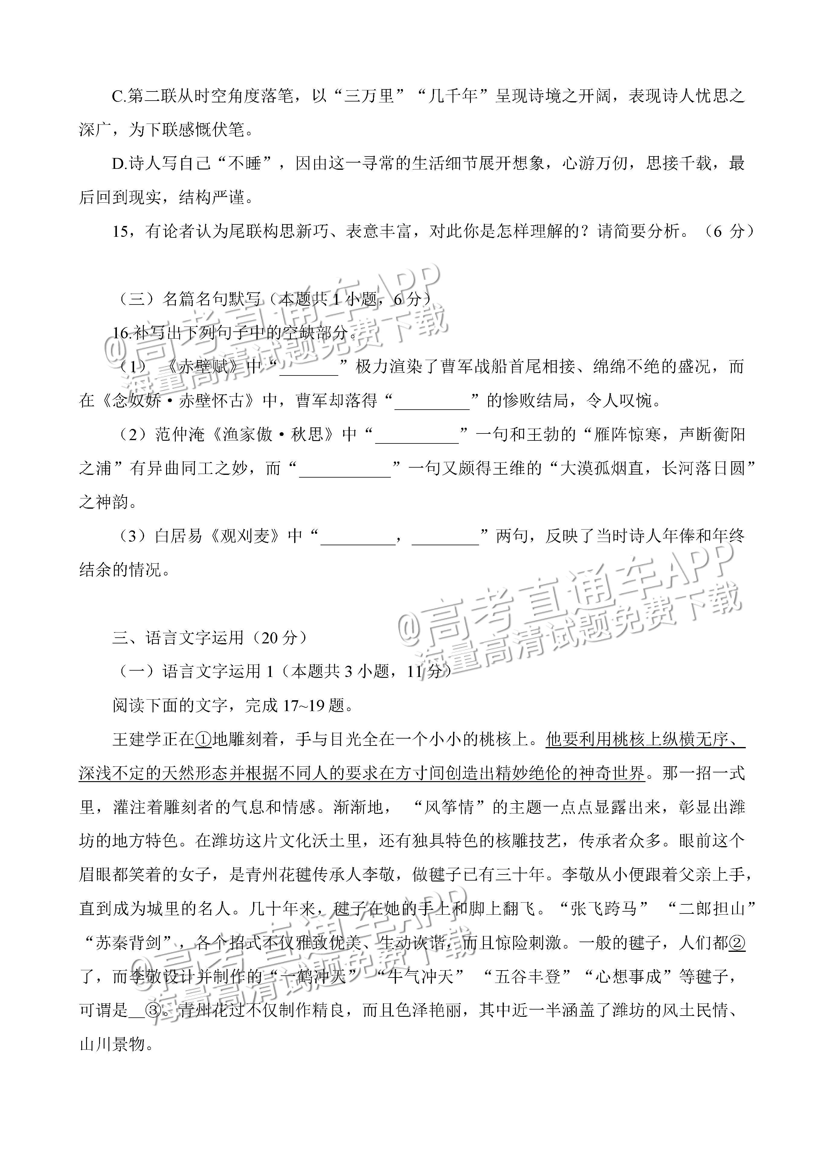 2023四川绵阳南山中学高三高考全真模拟语文试题及参考答案 第10页