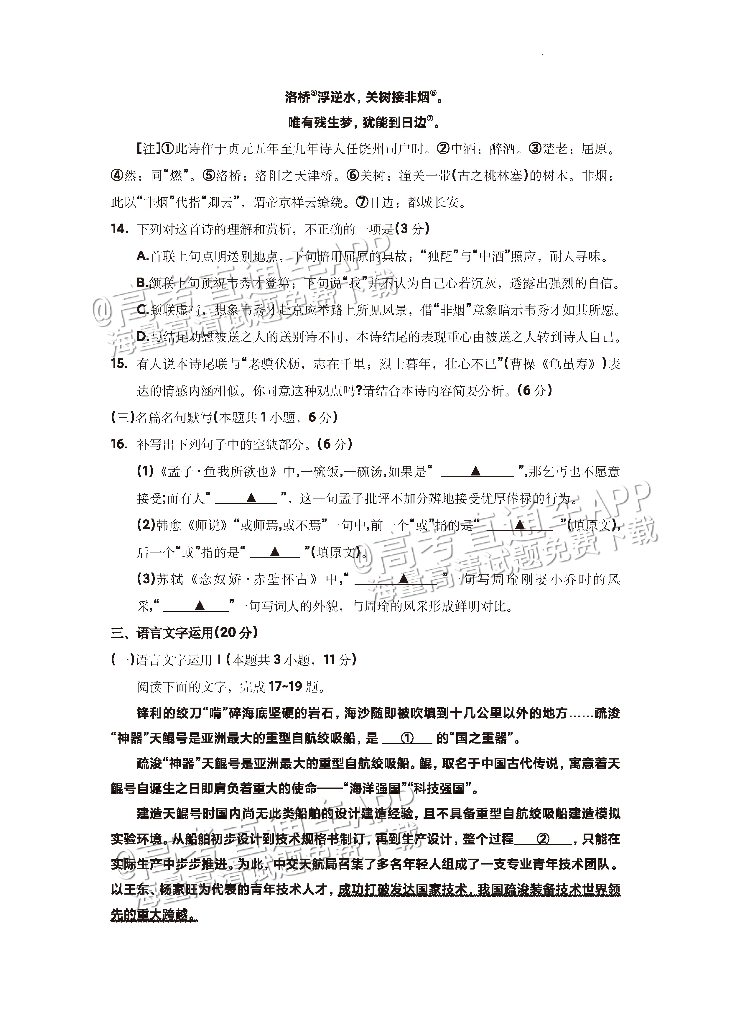 2023河南高三5月大联考（全真模拟6001C）语文试题及参考答案 第11页