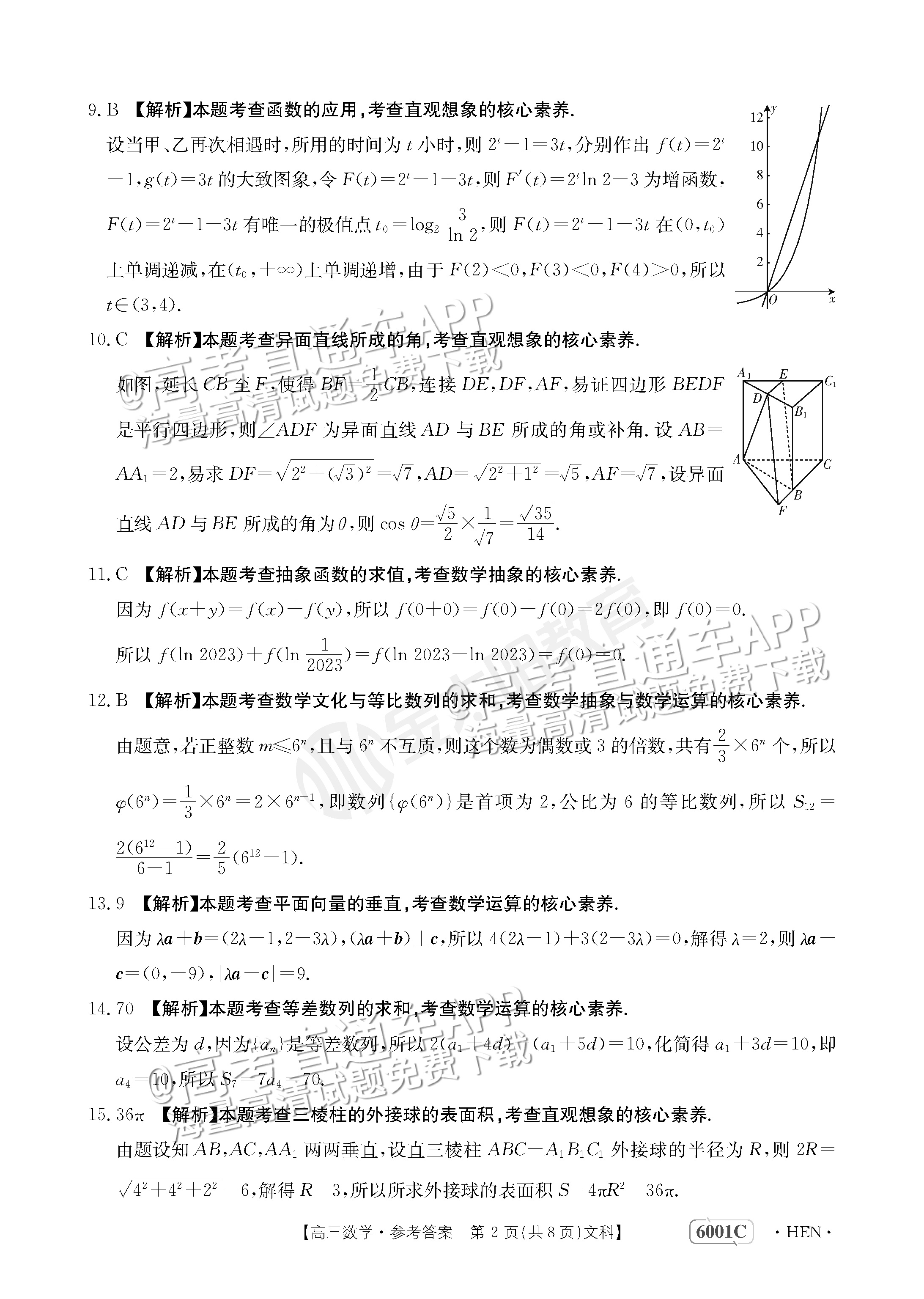 2023河南高三5月大联考（全真模拟6001C）文数试题及参考答案 第6页