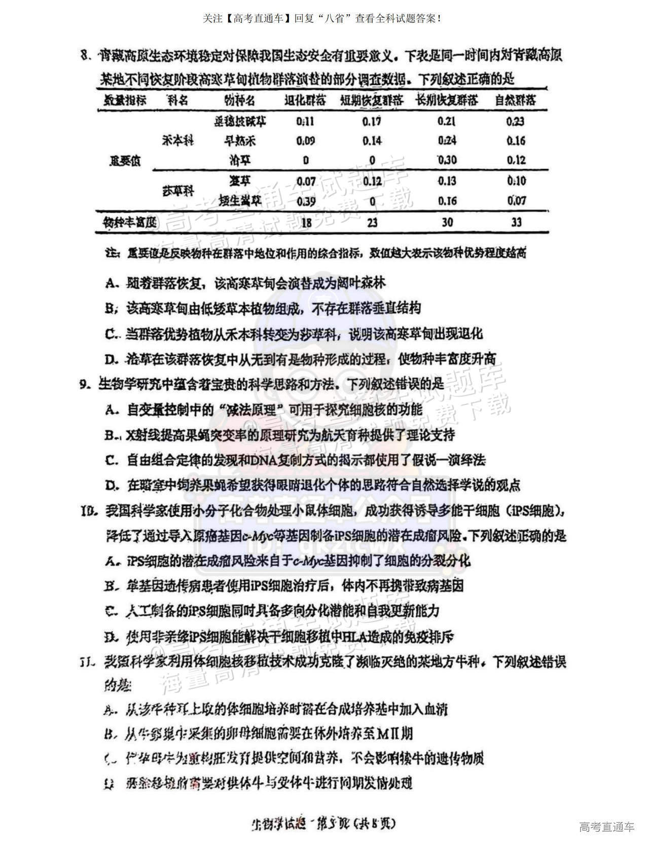 2025【八省联考宁夏卷】全国新高考适应性演练生物试题及参考答案 第3页