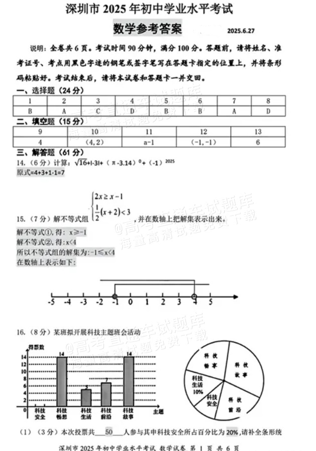 2025深圳中考数学试题及参考答案 第7页
