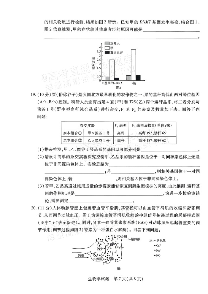 2026山西高三天一小高考（一）生物试题及参考答案 第7页