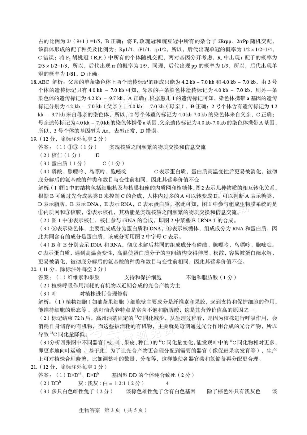 2026河北保定市高三上期中考生物试题及参考答案 答案 第3页