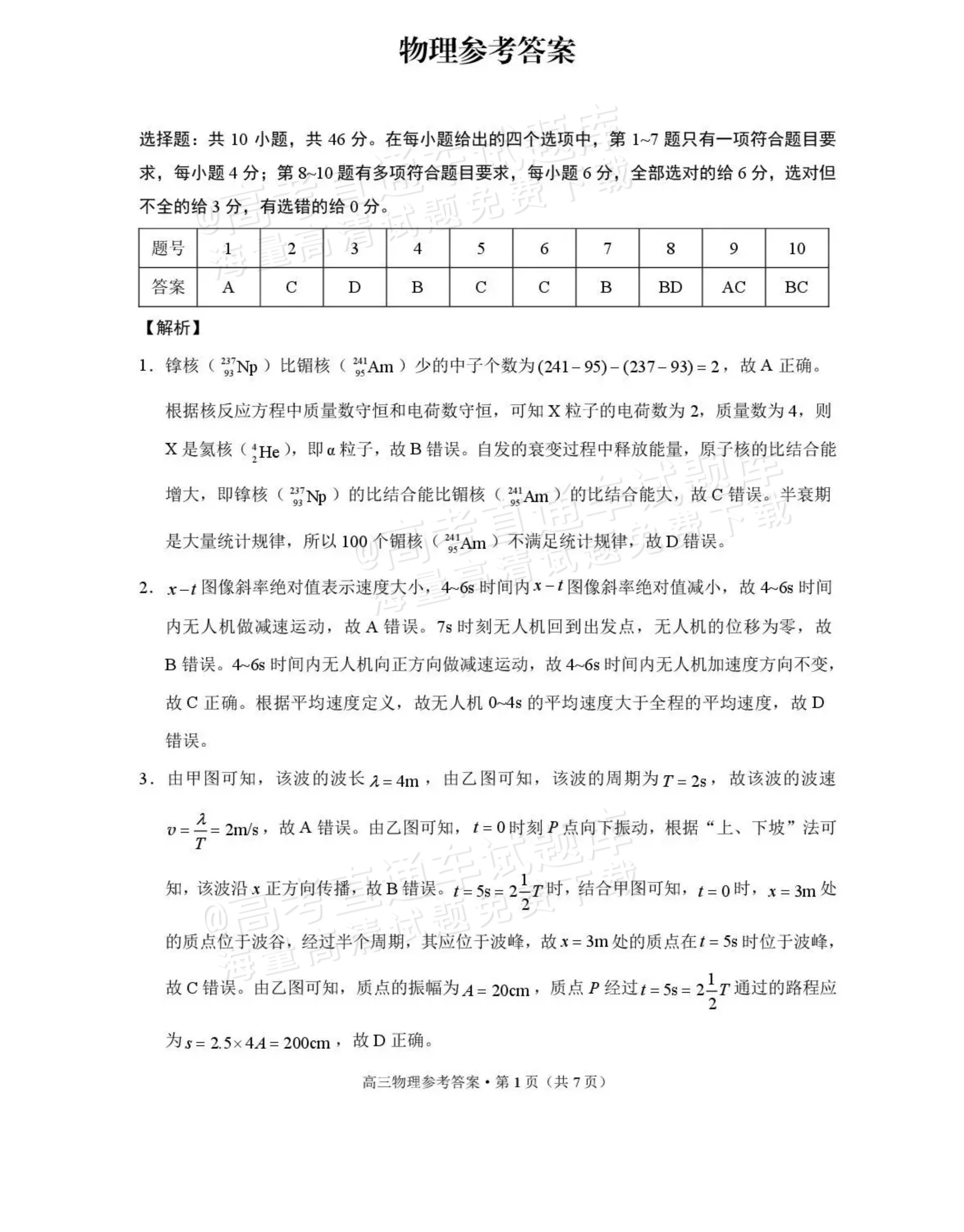 2026云南昭通保山二模物理试题及参考答案 答案 第1页