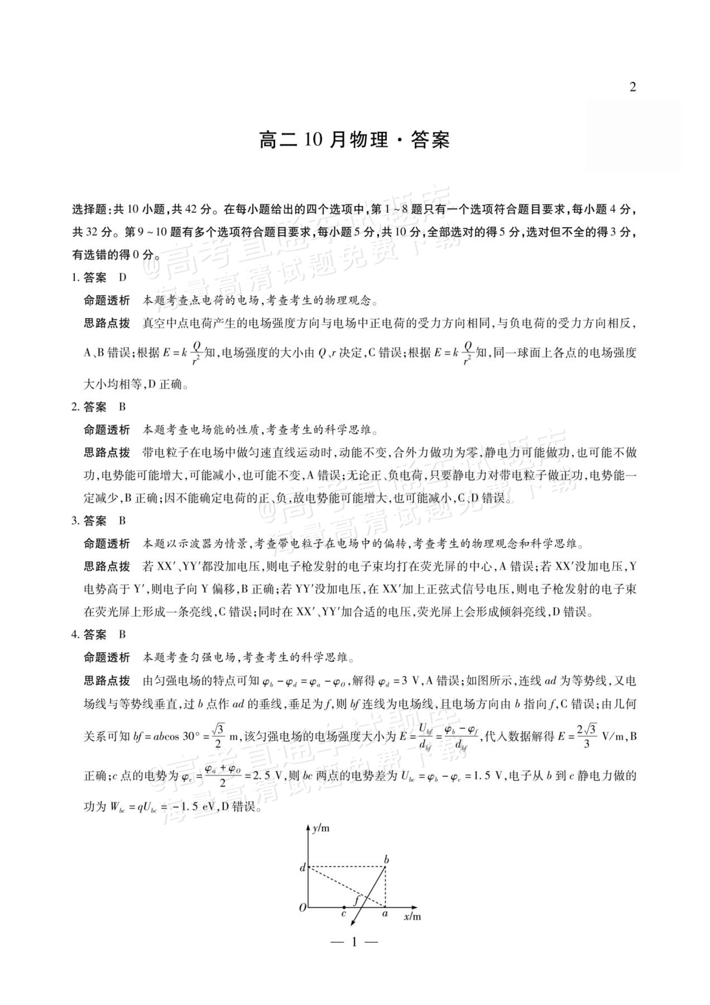2027安徽省县中联盟高二10月联考物理试题及参考答案 答案 第6页