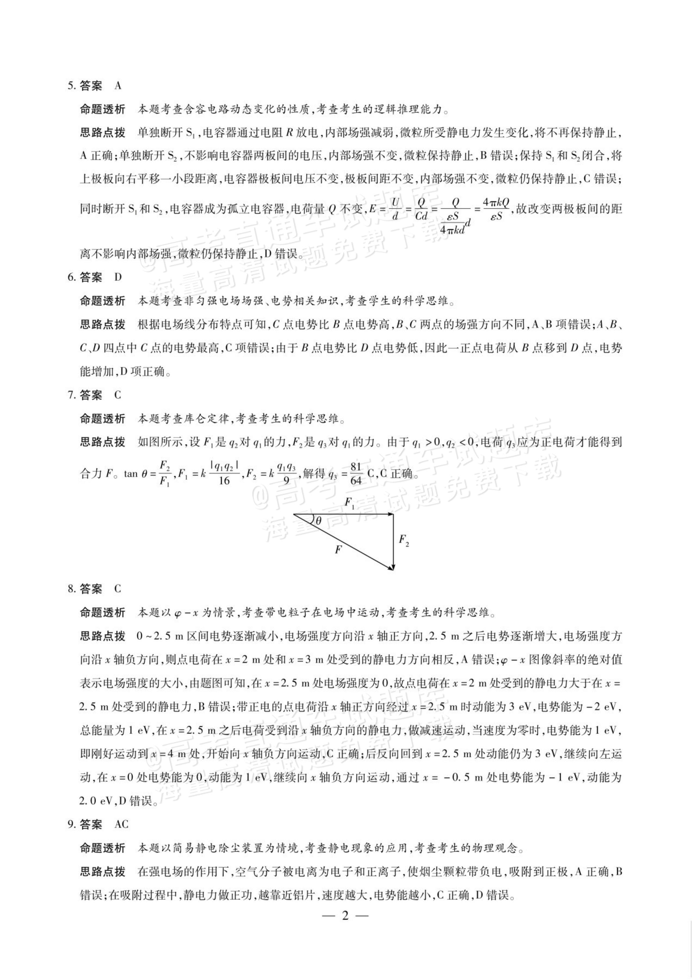 2027安徽省县中联盟高二10月联考物理试题及参考答案 答案 第7页