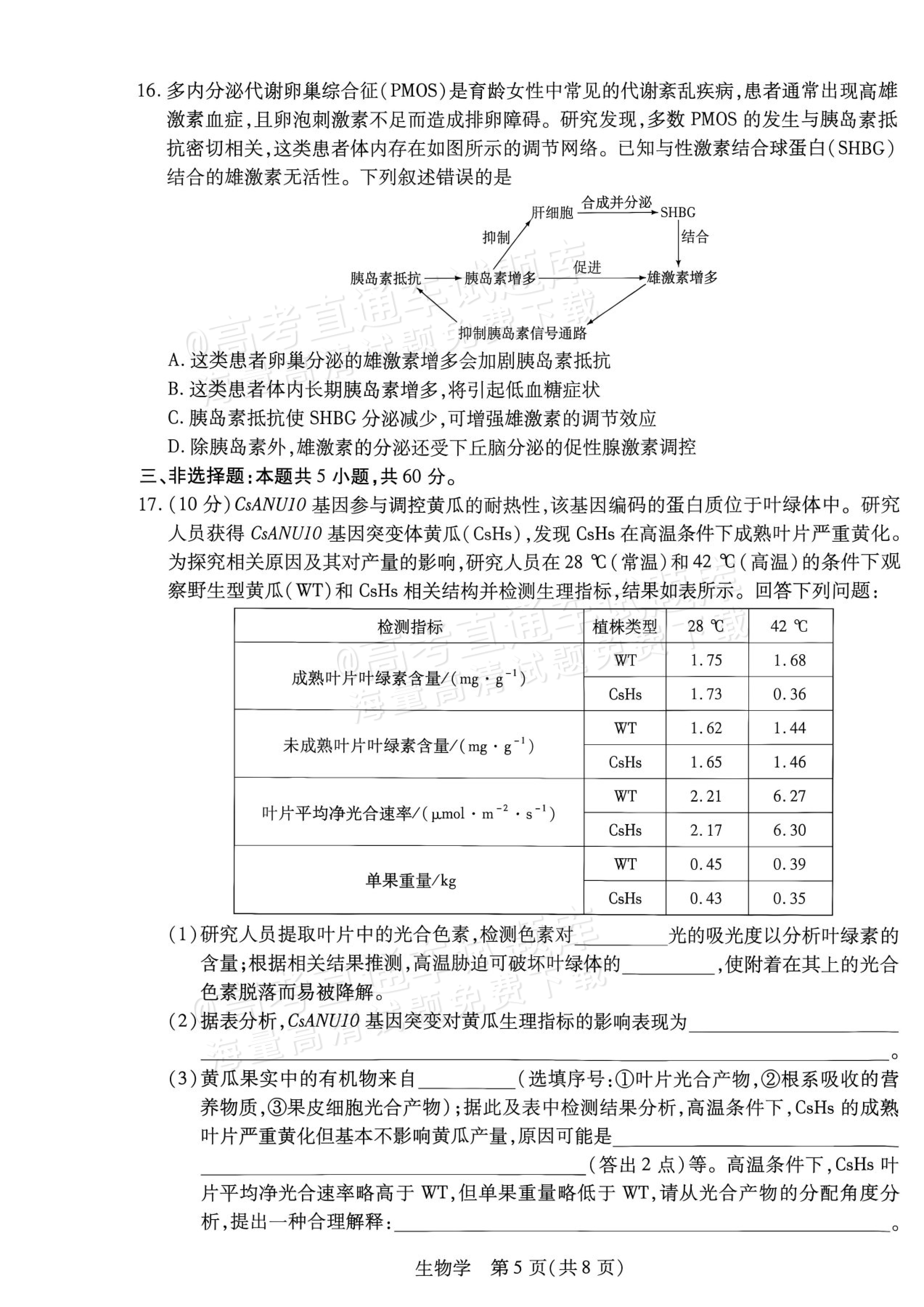 2027湖南湘一名校联盟高三10月联考生物试题及参考答案 第5页